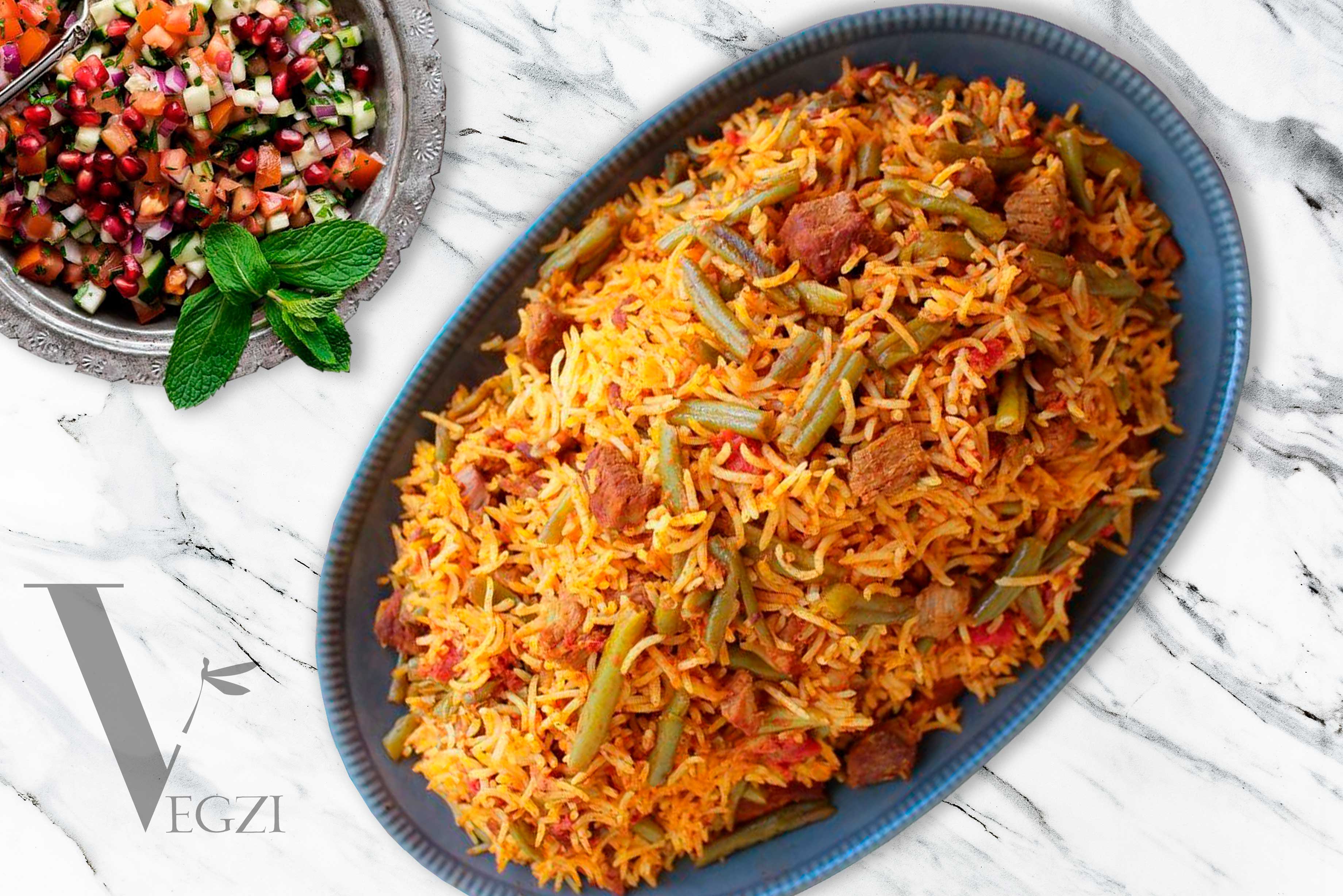 لوبیا پلو بدون گوشت